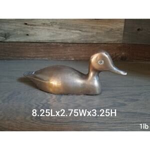 Vtg Brass Duck Smooth Decoy Figure Decoration Paperweight MCM Decor 8.5"